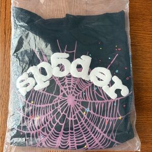Black Hoodie with Pink Spider Web Design